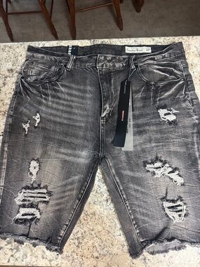 Men’s Washed Black Distressed Denim Jean Shorts - Snake River